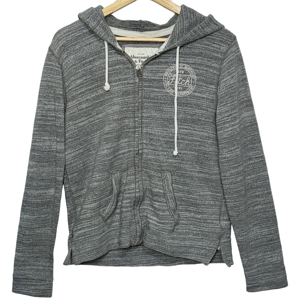 Abercrombie & Fitch Heather Gray Zip Up Long Sleeve Drawstring Hoodie Size Small